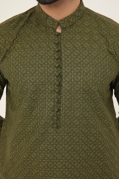 MURAAD - EMBROIDERED OLIVE KURTA