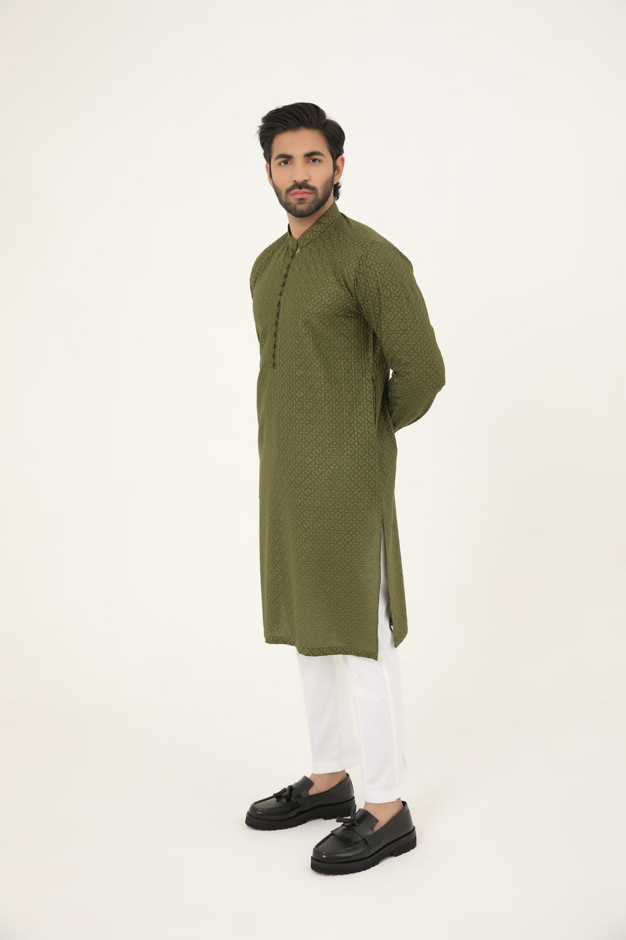 MURAAD - EMBROIDERED OLIVE KURTA