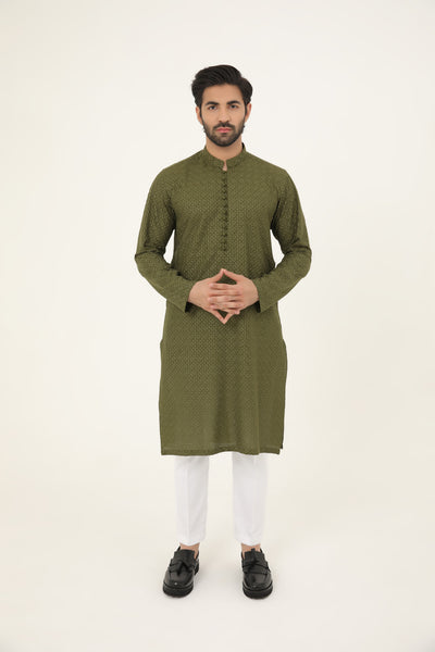 MURAAD - EMBROIDERED OLIVE KURTA