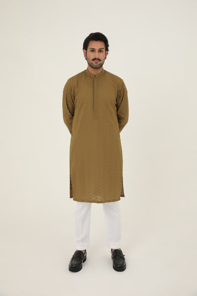 MURAAD - EMBROIDERED TOBACCO KURTA