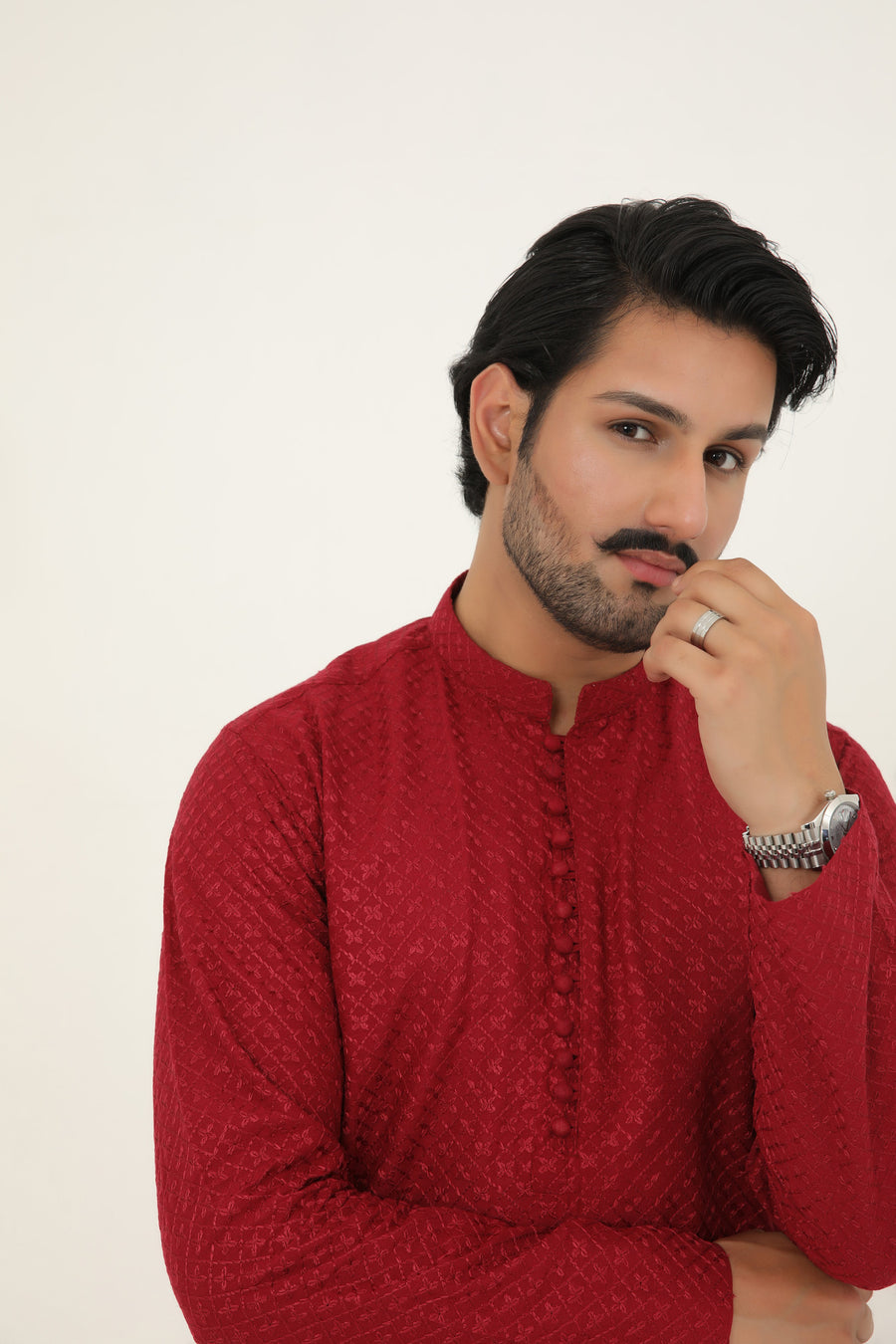 MURAAD - EMBROIDERED MAROON LURTA