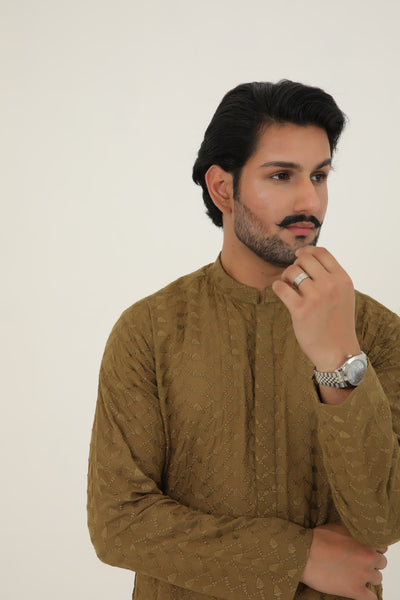 MURAAD - EMBROIDERED TOBACCO KURTA